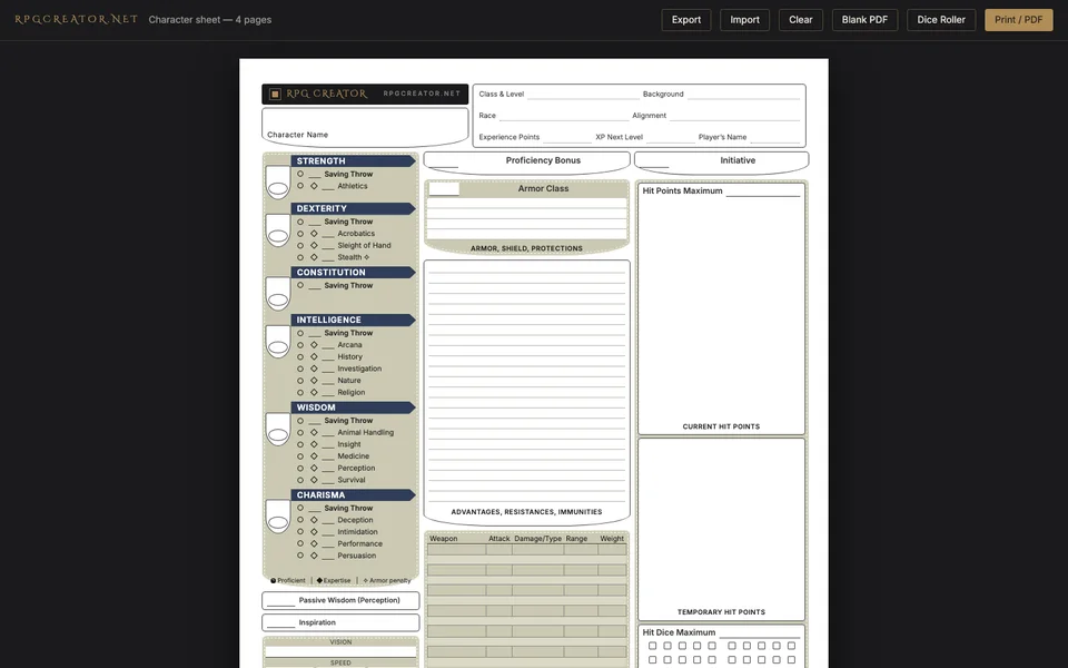 The Character Sheet